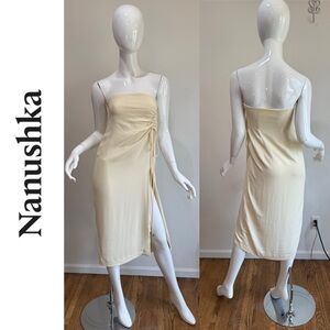 NANUSHKA Talisha Strapless Ruched Side Slit Midi Dress M